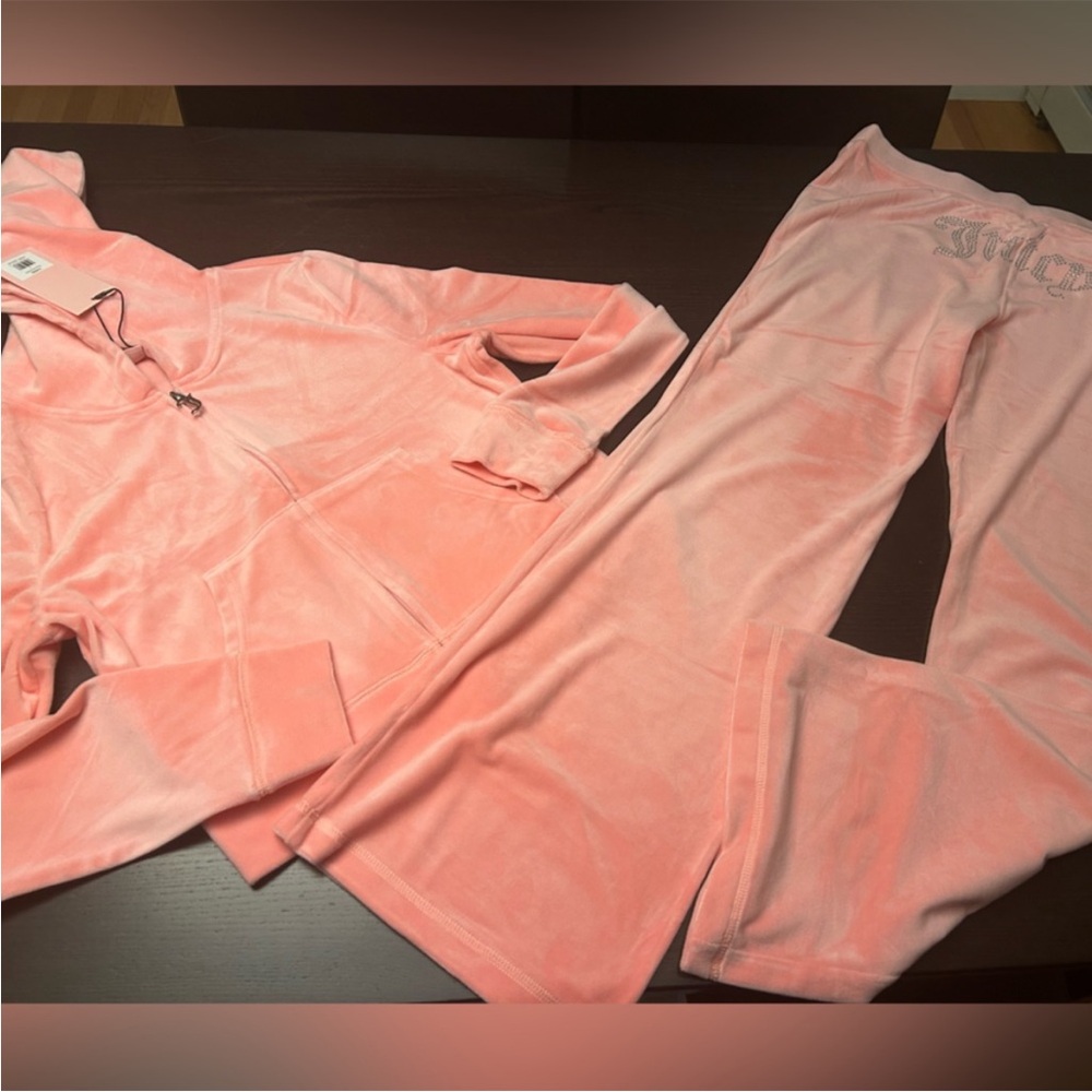 NWT Juicy Couture Velour flamingo pink Track Suit sweatsuit size large wome…